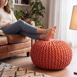 Bravich Terracotta Chunky Knitted Pouffe Footstool - 50Cm Round - thumbnail 5