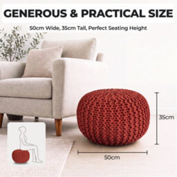 Bravich Terracotta Chunky Knitted Pouffe Footstool - 50Cm Round - thumbnail 7
