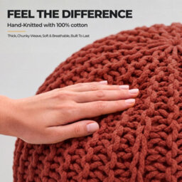 Bravich Terracotta Chunky Knitted Pouffe Footstool - 50Cm Round - thumbnail 8