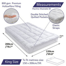 Home Treats Mattress Topper King Size Thick Comfortable Quilted Bed Topper With Elastic Straps 1500mm X 2000mm - thumbnail 3