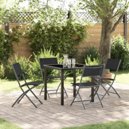Berkfield Modern Garden Dining Set Folding 5 Pcs Black Textilene And Steel - thumbnail 2