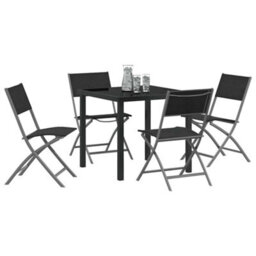 Berkfield Modern Garden Dining Set Folding 5 Pcs Black Textilene And Steel - thumbnail 3