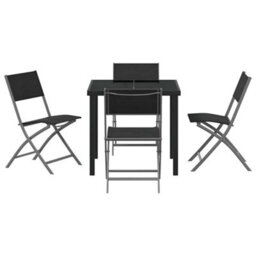 Berkfield Modern Garden Dining Set Folding 5 Pcs Black Textilene And Steel - thumbnail 7