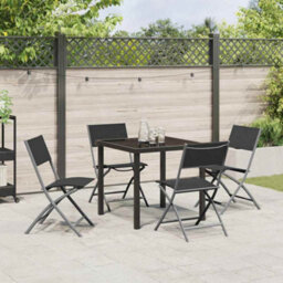 Berkfield Modern Garden Dining Set Folding 5 Pcs Black Textilene And Steel - thumbnail 4