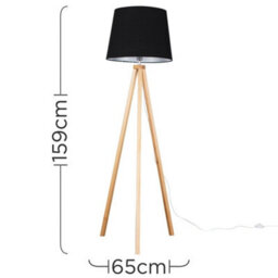Valuelights Barbro Natural Tripod Floor Lamp With Black Tapered Shade - thumbnail 3