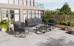 Matteo Modular Garden Lounge Set - Grey Iron Patio Sofa & Coffee Table - thumbnail 2