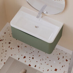 Balterley Dunwood Bathroom Wall Hung 1 Drawer Vanity Unit & Polymarble Basin, Satin Green, 800mm - thumbnail 3