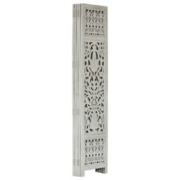 Berkfield Hand Carved 5-Panel Room Divider Grey 200X165 Cm Solid Mango Wood - thumbnail 3