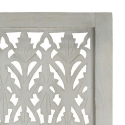 Berkfield Hand Carved 5-Panel Room Divider Grey 200X165 Cm Solid Mango Wood - thumbnail 5