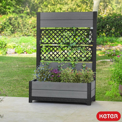 Keter Cortina Privacy Tulip Screen Planter Outdoor Evotech Wood-Effect Divider With Integrated Planter Box, Grey - image 1