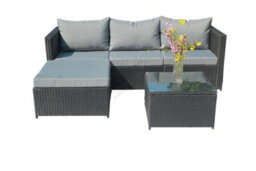 Birchtree Pe Rattan Garden Furniture Set L Shape Corner Sofa Chair Glass Coffee Table Ottoman 3 Seater Cushion Outdoor Patio - thumbnail 3