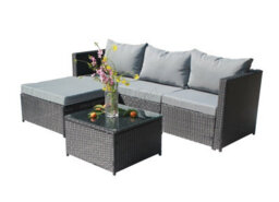 Birchtree Pe Rattan Garden Furniture Set L Shape Corner Sofa Chair Glass Coffee Table Ottoman 3 Seater Cushion Outdoor Patio - thumbnail 2
