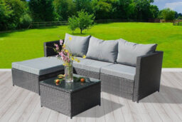 Birchtree Pe Rattan Garden Furniture Set L Shape Corner Sofa Chair Glass Coffee Table Ottoman 3 Seater Cushion Outdoor Patio - thumbnail 1