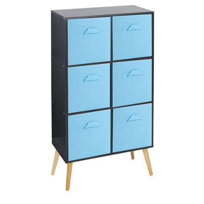Urbn-Living Urbnliving 91Cm Height 6 Cube Black Wooden Bookcase With Black Legs Living Room Sky Blue Shelf Storage Drawers - image 1