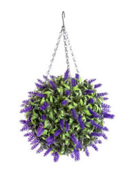 Best Artificial 28Cm Purple Lush Lavender Hanging Basket Flower Topiary Ball - Suitable For Outdoor Use - Weather & Fade Resistant - thumbnail 1