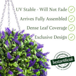 Best Artificial 28Cm Purple Lush Lavender Hanging Basket Flower Topiary Ball - Suitable For Outdoor Use - Weather & Fade Resistant - thumbnail 2