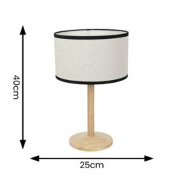 Valuelights Triston Natural Light Wood Stem Table Lamp With Linen Black Trim Drum Lamp Shade - thumbnail 6