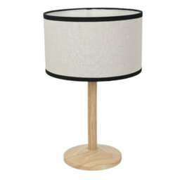 Valuelights Triston Natural Light Wood Stem Table Lamp With Linen Black Trim Drum Lamp Shade - thumbnail 2
