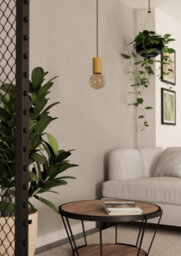 Eglo Pozueta 1 Pendant Light, Black Steel & Wood Detail, E27 Fitting, Slim 65mm Indoor Pendant - thumbnail 2