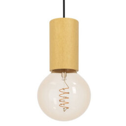 Eglo Pozueta 1 Pendant Light, Black Steel & Wood Detail, E27 Fitting, Slim 65mm Indoor Pendant - thumbnail 3