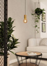 Eglo Pozueta 1 Pendant Light, Black Steel & Wood Detail, E27 Fitting, Slim 65mm Indoor Pendant