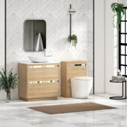 Royal Bathrooms Orion 800mm Natural Oak Floor Standing Plain White Countertop Vanity Unit 2 Drawer With Cesar Basin & Chrome Accent Trim - thumbnail 3