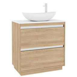 Royal Bathrooms Orion 800mm Natural Oak Floor Standing Plain White Countertop Vanity Unit 2 Drawer With Cesar Basin & Chrome Accent Trim - thumbnail 6