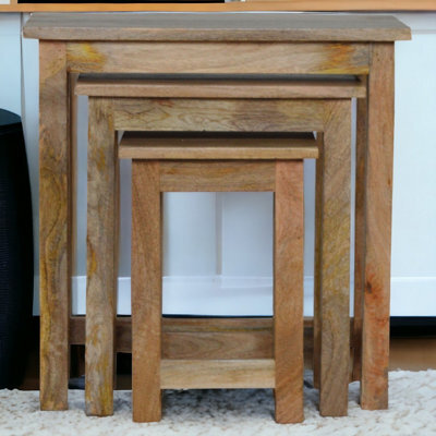 Artisan Furniture Country Solid Wood Stool Set Of 3, Oak-Ish - image 1