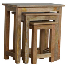 Artisan Furniture Country Solid Wood Stool Set Of 3, Oak-Ish - thumbnail 3