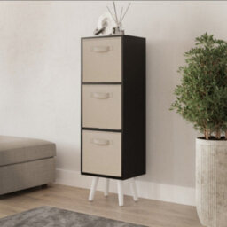 Urbn-Living Urbnliving 80Cm Height 3 Tier Black Wooden Storage Bookcase Scandinavian Style White Legs With Beige Inserts - thumbnail 2