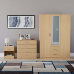 Lassic Vida Designs Riano 3 Piece Bedroom Set (1 Drawer Bedside Chest, 4 Drawer Chest, 3 Door 2 Drawer Mirrored Wardrobe), Pine - thumbnail 7