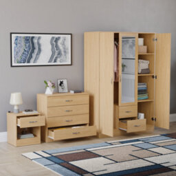 Lassic Vida Designs Riano 3 Piece Bedroom Set (1 Drawer Bedside Chest, 4 Drawer Chest, 3 Door 2 Drawer Mirrored Wardrobe), Pine - thumbnail 6