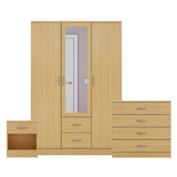 Lassic Vida Designs Riano 3 Piece Bedroom Set (1 Drawer Bedside Chest, 4 Drawer Chest, 3 Door 2 Drawer Mirrored Wardrobe), Pine - thumbnail 8