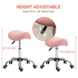 Homcom Pu Leather Saddle Stool W/ Moulded Padded Seat Adjustable Height Pink - thumbnail 4