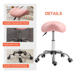 Homcom Pu Leather Saddle Stool W/ Moulded Padded Seat Adjustable Height Pink - thumbnail 6