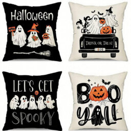 CLEFFNS Hongsome Ghost Halloween Decor, Throw Pillow Covers 18X18 In Set Of 4, Spooky Gothic Linen Pillow Case For Couch Fall - thumbnail 1