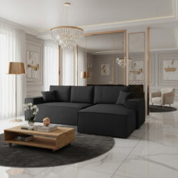 Malaga L Shaped Mdf Corner Sofa Bed With Storage Dl Pull-Out Seat Loose Back Cushions 279X94X181 Black Right - thumbnail 2