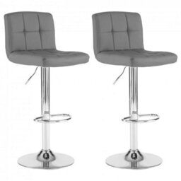 Set Of Two Neo Dark Grey Faux Leather Bar Stools With Polished Chrome Legs - thumbnail 2