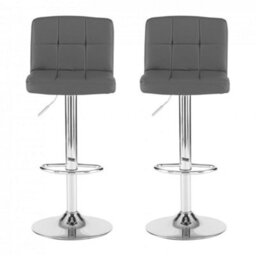 Set Of Two Neo Dark Grey Faux Leather Bar Stools With Polished Chrome Legs - thumbnail 6