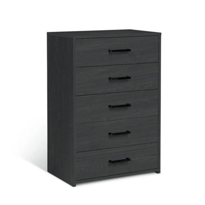 5 Drawer Chest Black Oak Effect Modern Furniture Storage Dresser - image 1