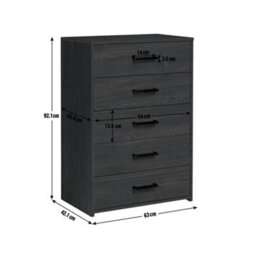 5 Drawer Chest Black Oak Effect Modern Furniture Storage Dresser - thumbnail 2