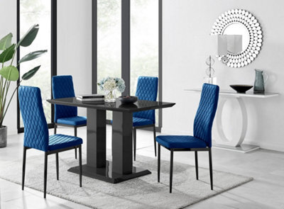 Furniturebox Imperia 4 Modern Black High Gloss Dining Table And 4 Navy Velvet Milan Black Leg Chairs - image 1