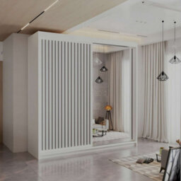 M N Furniture Ltd Wardrobe With Led Light - Modern Sliding Wardrobe - 2 Or 3 Door Bedroom Cabinet With Mirror (White/grey, 150Cm) - thumbnail 1