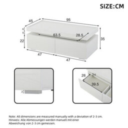Matteo Modern High-Gloss White Coffee Table With Led Lights & 2 Drawers - 95X45X35Cm - thumbnail 7