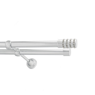 Toolty Double Metal Curtain Pole 19/19mm With Finials Rod Classic Brackets Roseti 290Cm Chrome