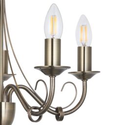 GoodHome Inuus Vintage Metal Antique Brass Effect 5 Lamp Ceiling Light - thumbnail 4