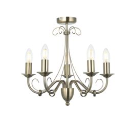 GoodHome Inuus Vintage Metal Antique Brass Effect 5 Lamp Ceiling Light - thumbnail 3