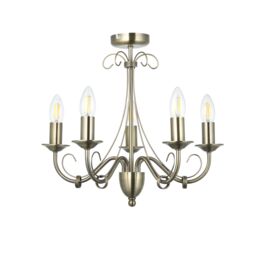 GoodHome Inuus Vintage Metal Antique Brass Effect 5 Lamp Ceiling Light - thumbnail 2