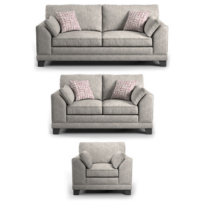 Furnishings For Less UK Hilliard Fullback Fabric 3 Piece Sofa Suite Mist - image 1