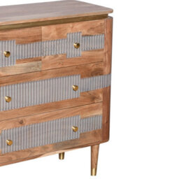 Wyld Haus Idaho Natural Acacia Wood Display Unit With Brass Accents And Fluted Drawer Tall Narrow Chest For Living Room - thumbnail 3